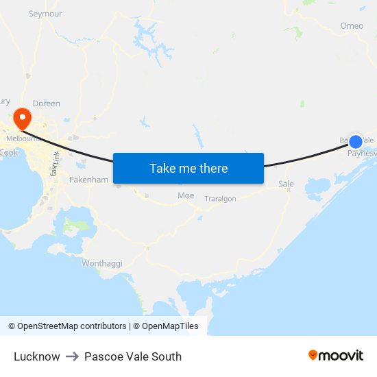 Lucknow to Pascoe Vale South map