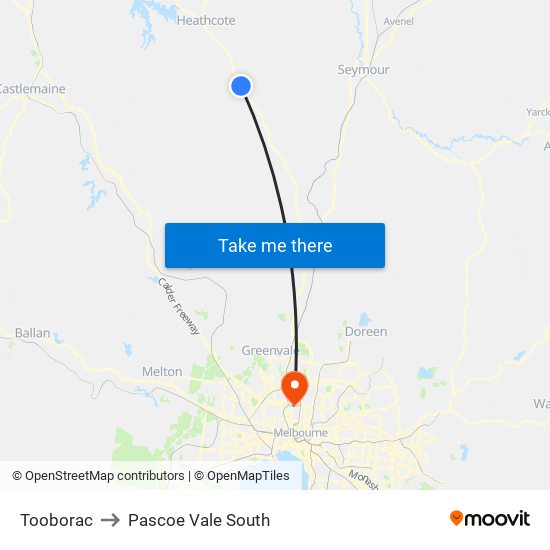 Tooborac to Pascoe Vale South map