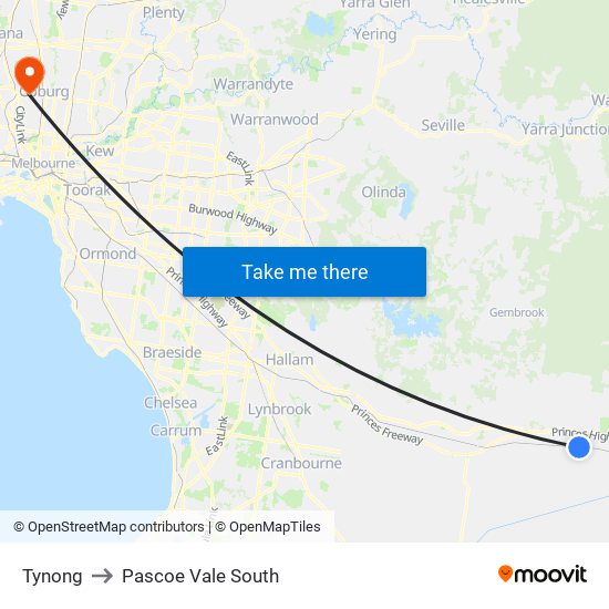 Tynong to Pascoe Vale South map