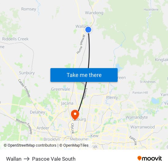 Wallan to Pascoe Vale South map