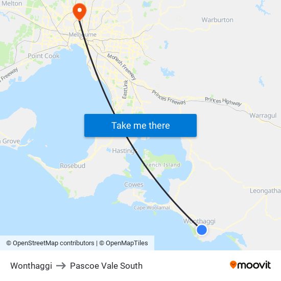 Wonthaggi to Pascoe Vale South map