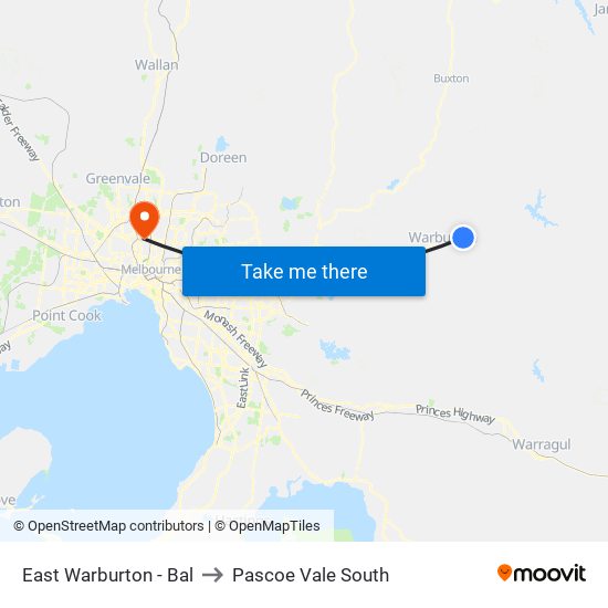 East Warburton - Bal to Pascoe Vale South map