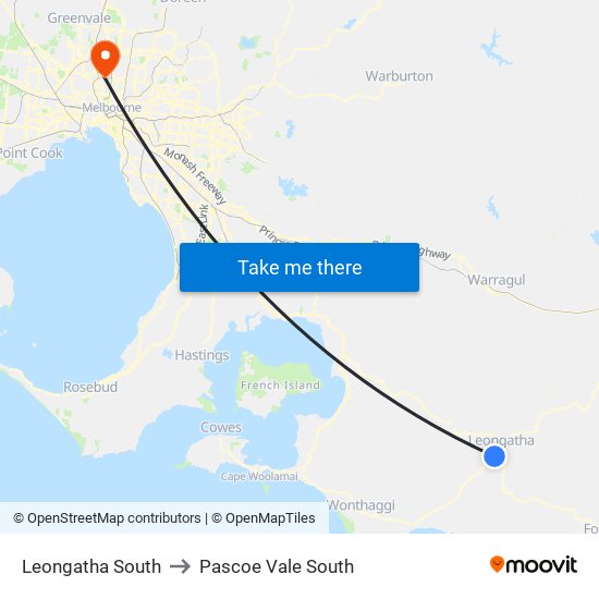 Leongatha South to Pascoe Vale South map