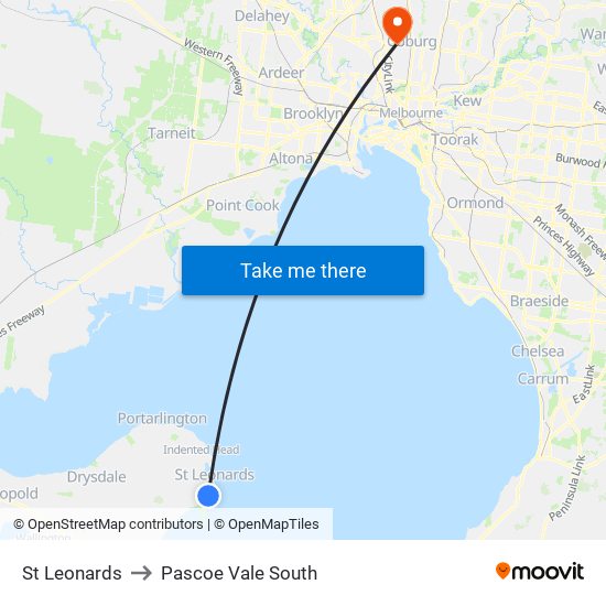 St Leonards to Pascoe Vale South map