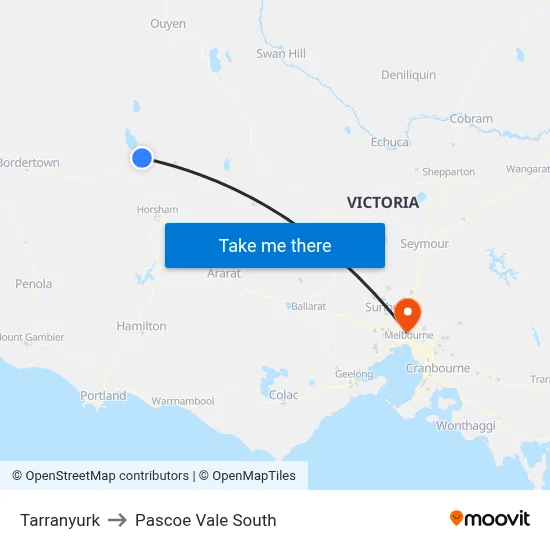 Tarranyurk to Pascoe Vale South map