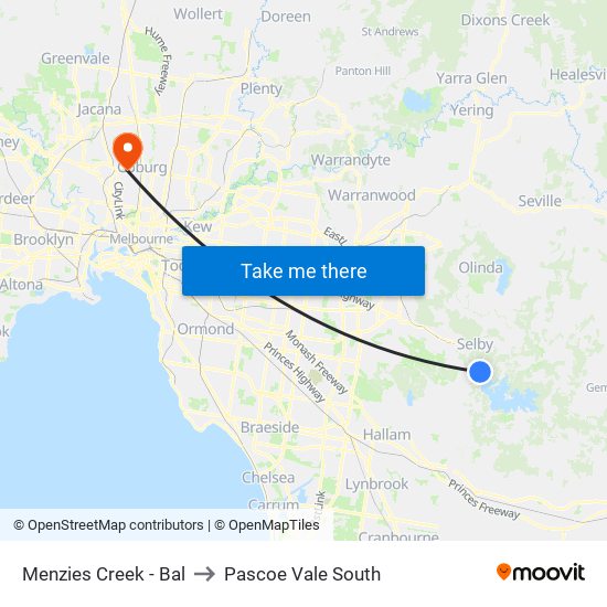 Menzies Creek - Bal to Pascoe Vale South map