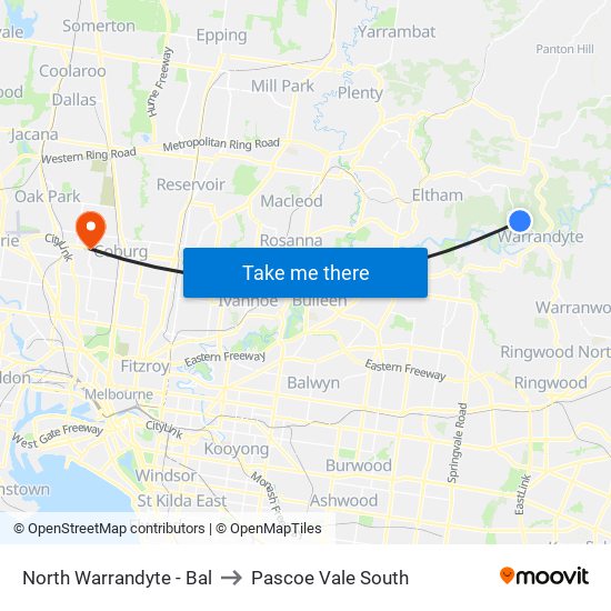 North Warrandyte - Bal to Pascoe Vale South map