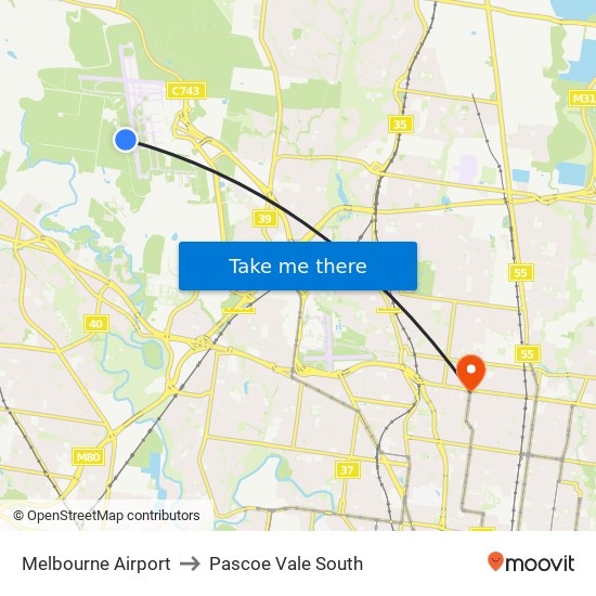 Melbourne Airport to Pascoe Vale South map