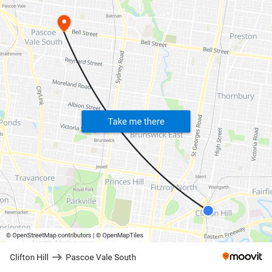 Clifton Hill to Pascoe Vale South map