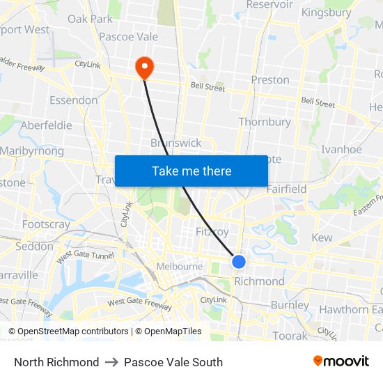 North Richmond to Pascoe Vale South map