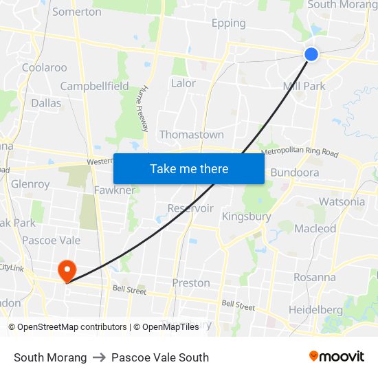 South Morang to Pascoe Vale South map