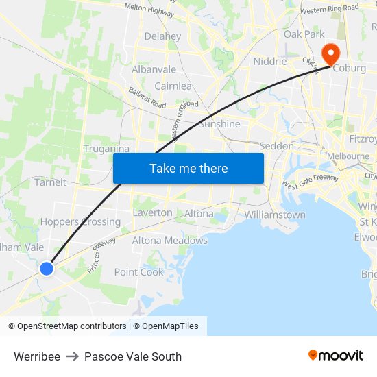 Werribee to Pascoe Vale South map