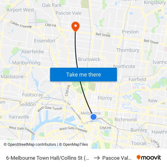 6-Melbourne Town Hall/Collins St (Melbourne City) to Pascoe Vale South map