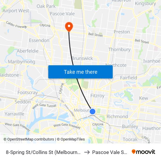 8-Spring St/Collins St (Melbourne City) to Pascoe Vale South map