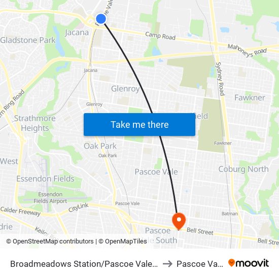 Broadmeadows Station/Pascoe Vale Rd (Broadmeadows) to Pascoe Vale South map