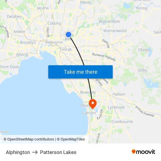 Alphington to Patterson Lakes map