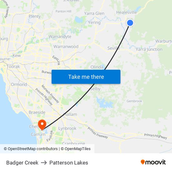 Badger Creek to Patterson Lakes map