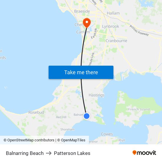 Balnarring Beach to Patterson Lakes map