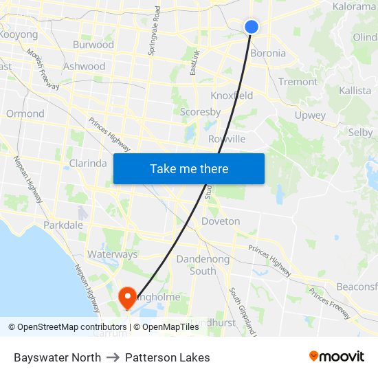 Bayswater North to Patterson Lakes map