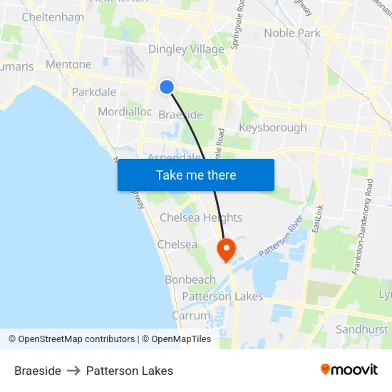 Braeside to Patterson Lakes map