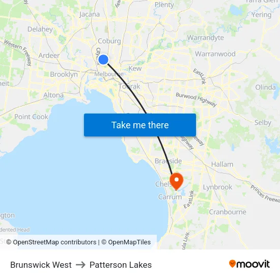 Brunswick West to Patterson Lakes map