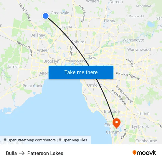 Bulla to Patterson Lakes map