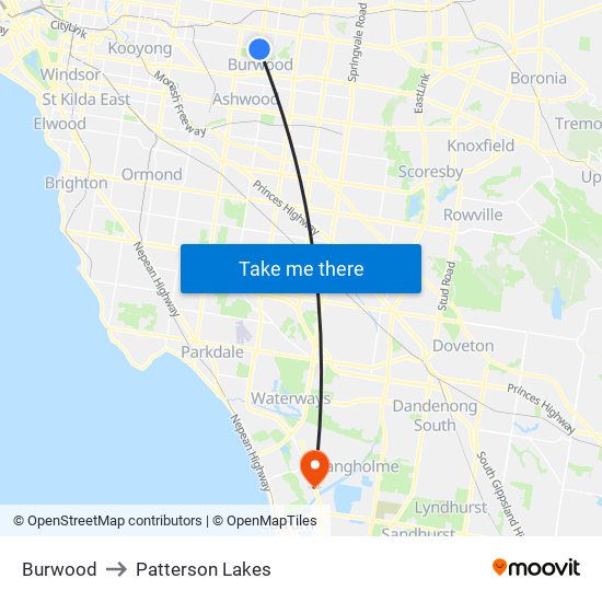 Burwood to Patterson Lakes map