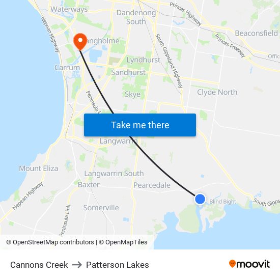 Cannons Creek to Patterson Lakes map