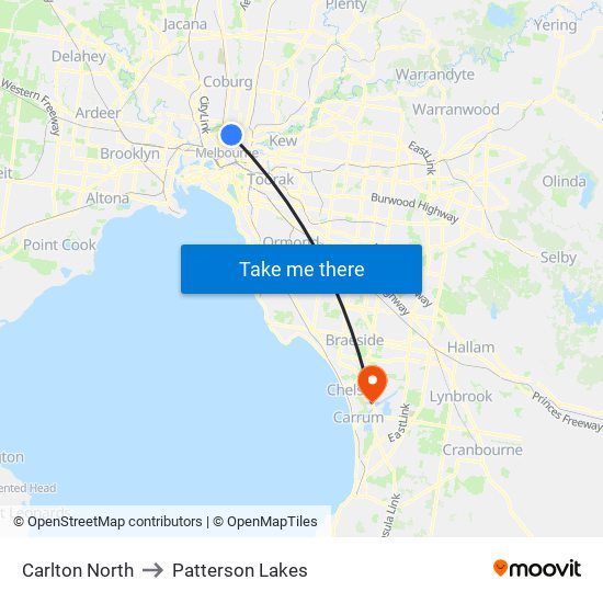 Carlton North to Patterson Lakes map