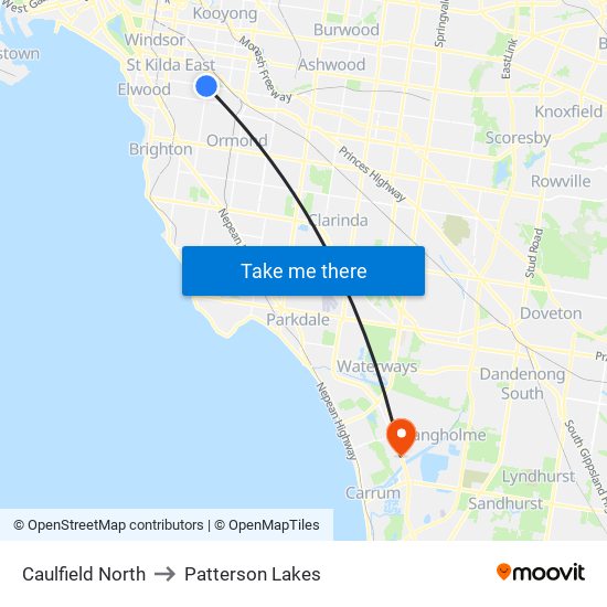 Caulfield North to Patterson Lakes map