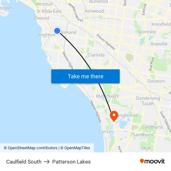 Caulfield South to Patterson Lakes map