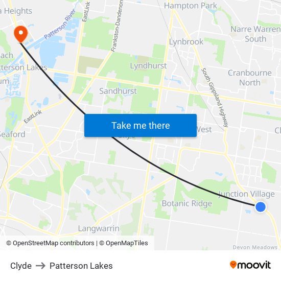 Clyde to Patterson Lakes map