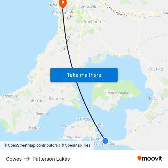Cowes to Patterson Lakes map
