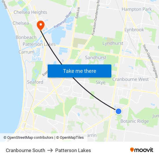 Cranbourne South to Patterson Lakes map