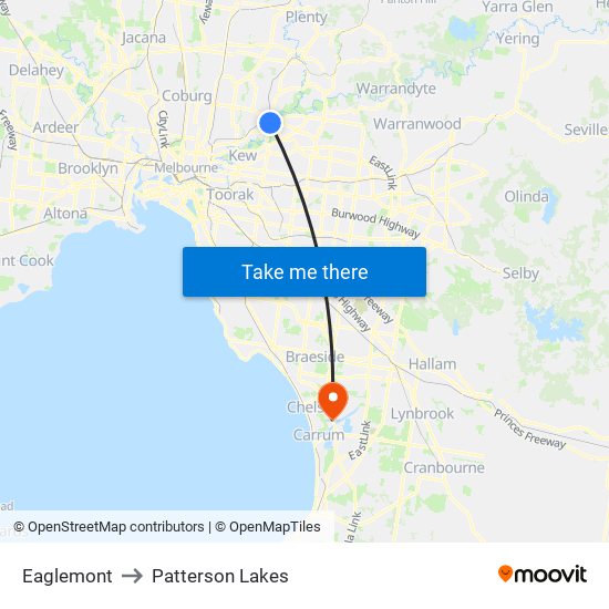 Eaglemont to Patterson Lakes map