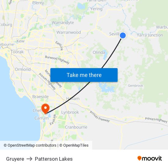 Gruyere to Patterson Lakes map