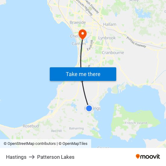 Hastings to Patterson Lakes map