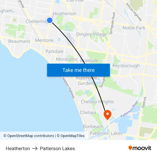 Heatherton to Patterson Lakes map