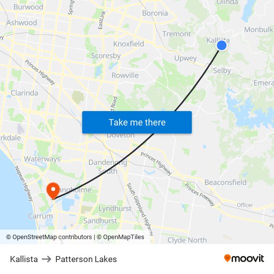 Kallista to Patterson Lakes map