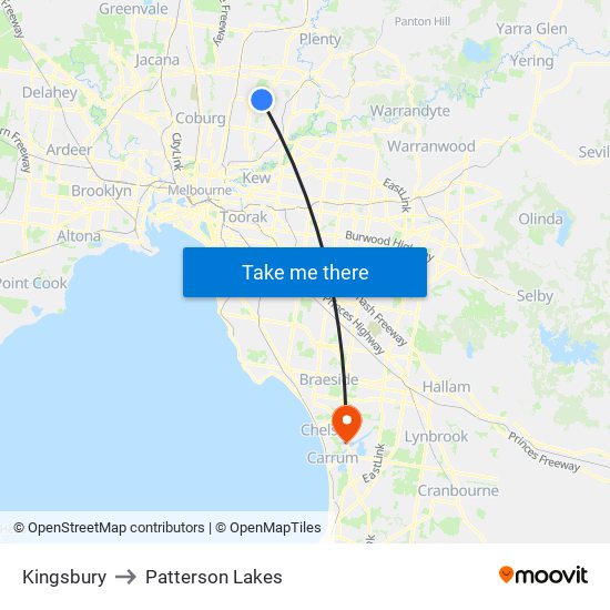 Kingsbury to Patterson Lakes map