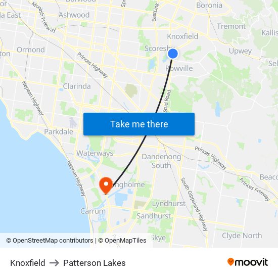 Knoxfield to Patterson Lakes map