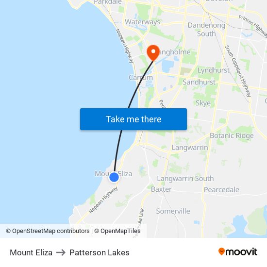 Mount Eliza to Patterson Lakes map