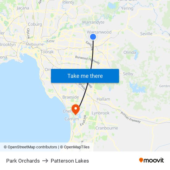 Park Orchards to Patterson Lakes map