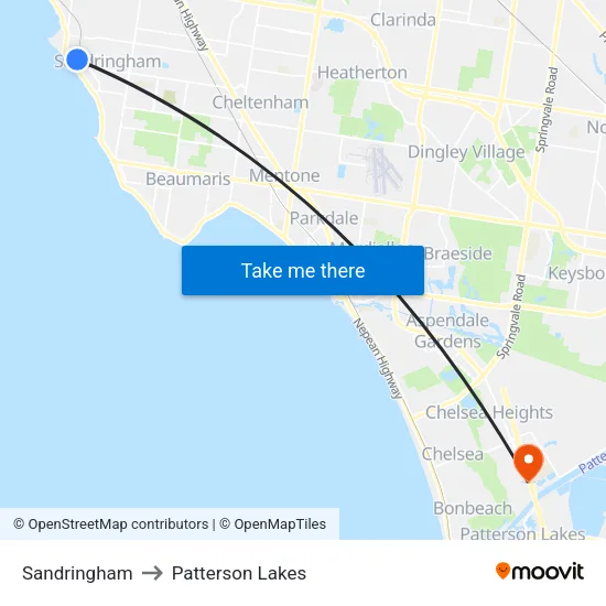 Sandringham to Patterson Lakes map