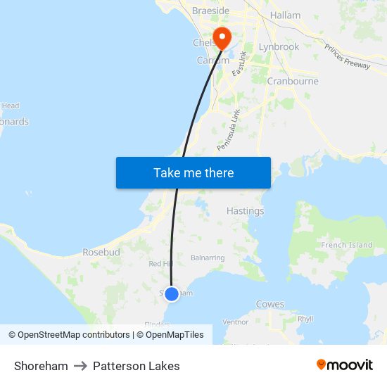 Shoreham to Patterson Lakes map