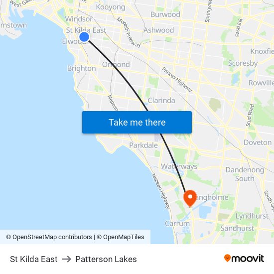 St Kilda East to Patterson Lakes map
