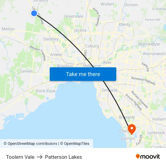 Toolern Vale to Patterson Lakes map
