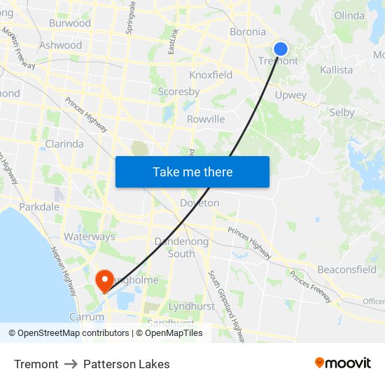 Tremont to Patterson Lakes map