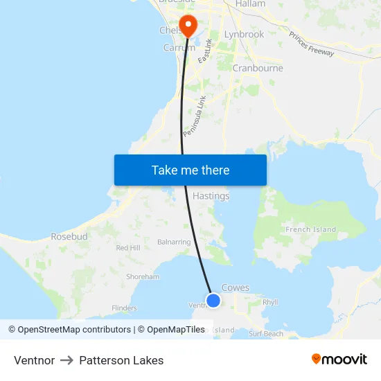 Ventnor to Patterson Lakes map