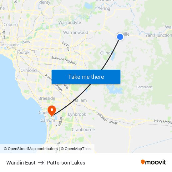 Wandin East to Patterson Lakes map